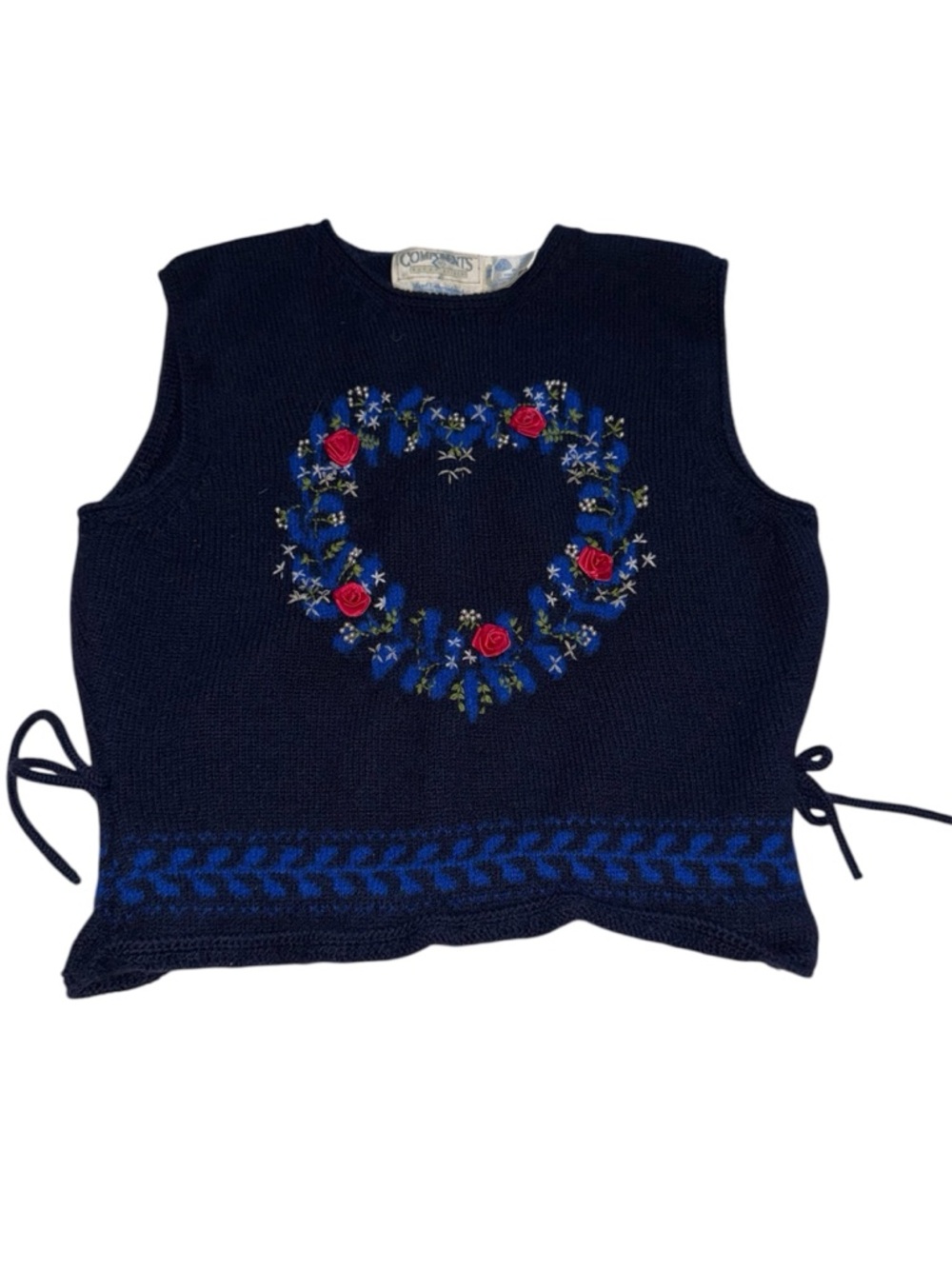 Vintage 80s Hand Embroidered Coastal Grandma Feminine Dainty Wool Sweater Vest S